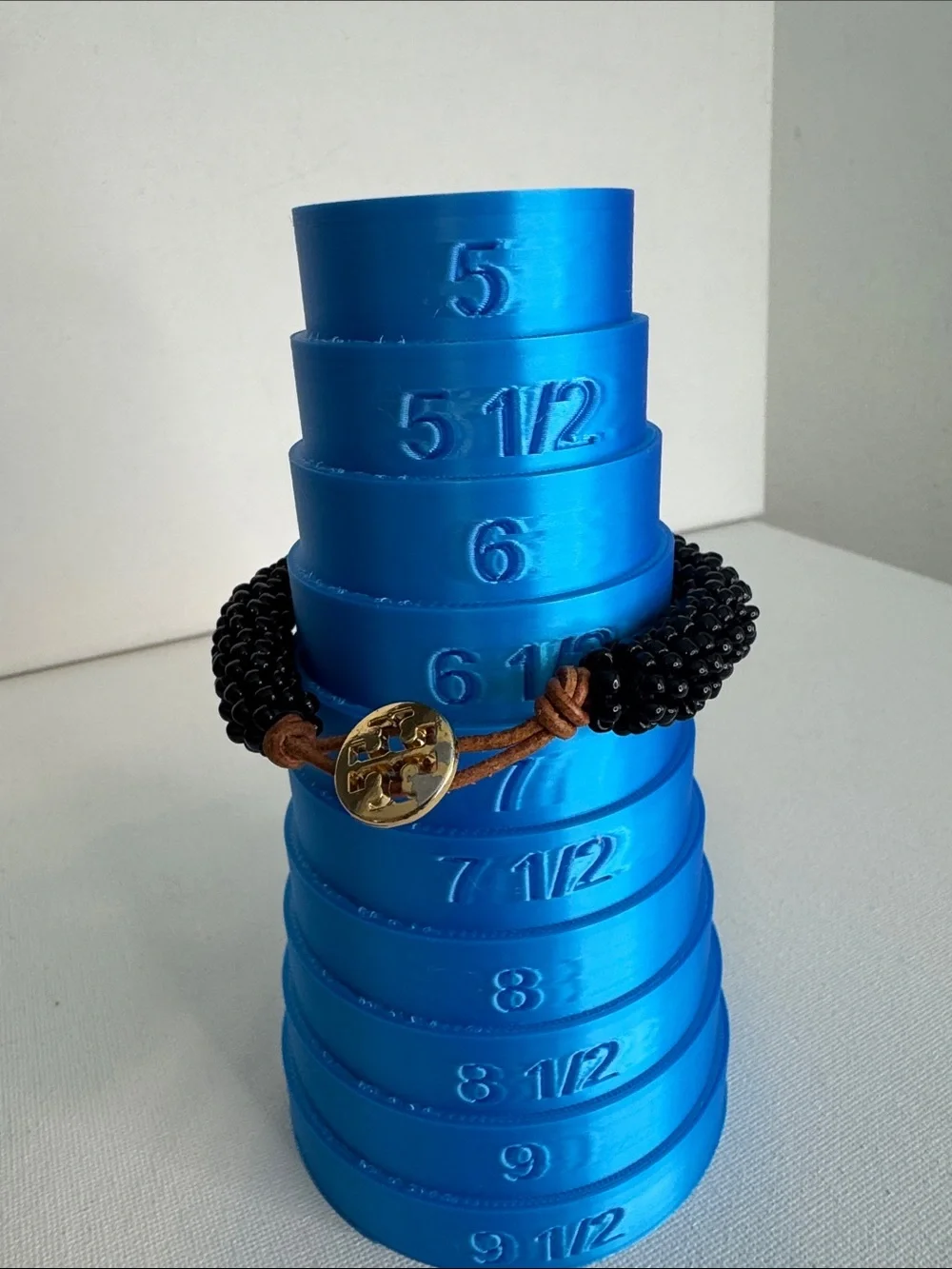 Tory Burch Black Seed Bead & Leather Logo Button Wrap Bracelet